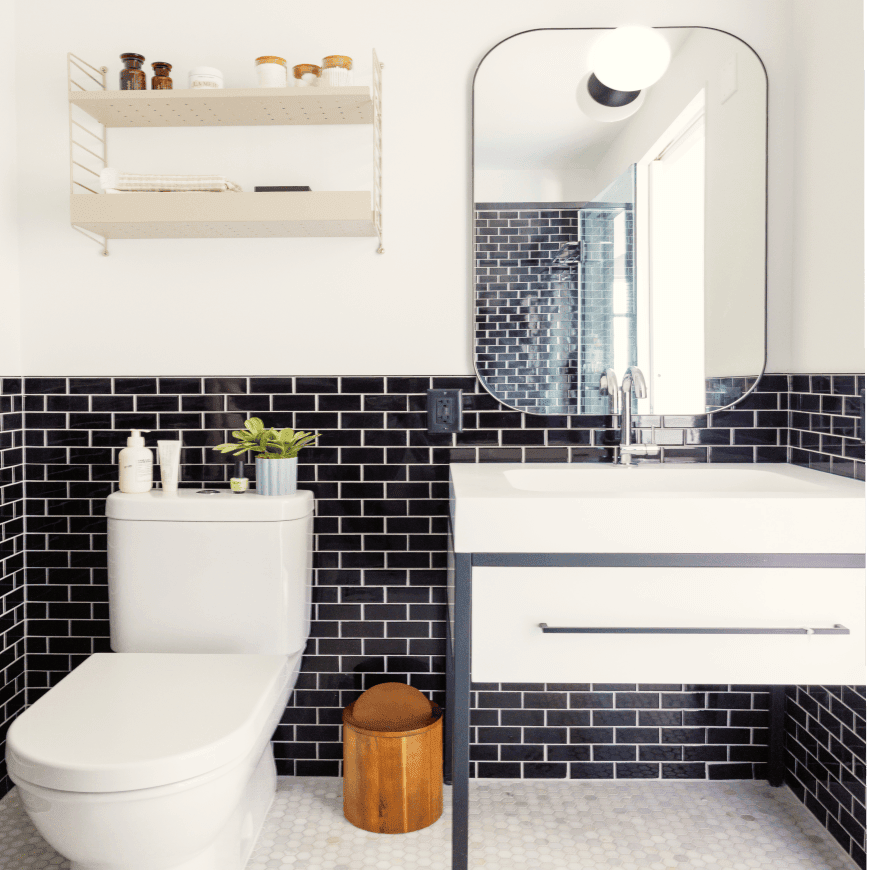 View of the designer bathroom details at Newark Urby - luxury Newark NJ apartments for rent